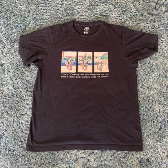 Uniqlo x Boston Museum Of Fine Arts Black Large Shirt View Of Futamigaura - Picture 2 of 4